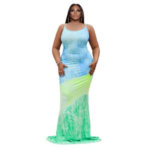 Fashion women dress European and American tie dye lace up sexy plus size dress