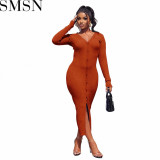 Plus Size Dress Amazon new autumn and winter thread slit slim fit sexy dress