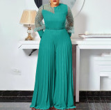 Wholesale Plus Size Patchwork One Piece Wide Leg Jumpsuits Chiffon Mesh See-Through Jumpsuit