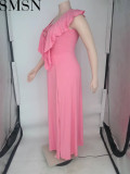 Casual Dress Amazon fashion pure color ruffles plus size dress