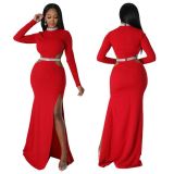 Boutique fashion side split bodycon dress ladies sexy elegance hollow out evening dress