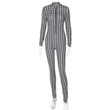 Women clothing 2120 autumn fashion print slimming plaid sports yoga one piece wholesale jumpsuits