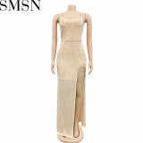 Casual Dress fashion solid color strap irregular rhinestone dress for women