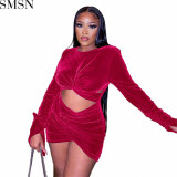 Plus Size Dress Amazon new product autumn and winter round neck hollow bell sleeve sexy irregular dress