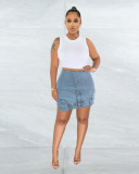Women's Washed Street Irregular High Waist Elastic Denim Skirt