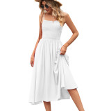 Women'S Sleeveless Pleated Solid Color Suspender Dress