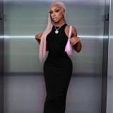 Fashion Solid Color Sleeveless Round Neck Slim Dress For Foreign Trade