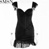 Fashion women dress Sexy Backless Lotus Leaf Skirt off Neck Low Cut Sling Dress Autumn New