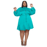 Plus Size Dress Amazon Autumn and Winter New Solid Colored Lapel Fashion Sexy Big Swing Dress Large Size Women Dress