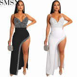 Fashion women dress Amazon new night club style rhinestone sexy strap irregular long dress