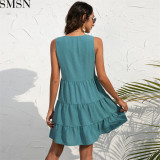 Casual Dress 2022 New Amazon ebay Fashion casual V neck solid color dress