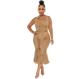 Fashion women dress Amazon Ins Style Sexy Cutout Strap Blouse Hand Crochet Knitted Dress