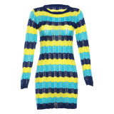 Sexy Backpack Hip Knit Contrast Color Beach Dress