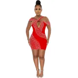 Prom Dresses 2022 fashion sexy nightclub hot rhinestone hollow midi dress