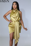 Casual Dress sexy sleeveless satin irregular dress