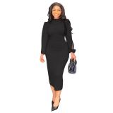 Plus Size Dress Fashion round Neck Long Sleeve Slim Party Dress Women