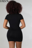 Casual Dress Circular collar careful machine chain cross hollow print dress