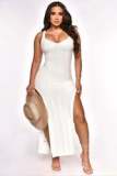 Summer beach V-neck long Dress knitted slit backless sexy dress Women