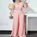 Wholesale Plus Size Patchwork One Piece Wide Leg Jumpsuits Chiffon Mesh See-Through Jumpsuit