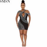 Prom Dresses 2022 fashion sexy nightclub hot rhinestone hollow midi dress