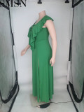Casual Dress Amazon fashion pure color ruffles plus size dress