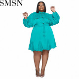 Plus Size Dress Amazon Autumn and Winter New Solid Colored Lapel Fashion Sexy Big Swing Dress Large Size Women Dress