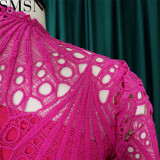 Plus Size Dress Puff Sleeve Lace Party Wear Belt Plus Size Autumn Women Pleated Dress