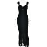 Sexy Tight Pleated Suspenders Dress Fishtail Dress For Women