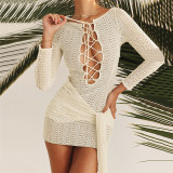 Sexy strappy hollow long-sleeved slim-fit hip dress