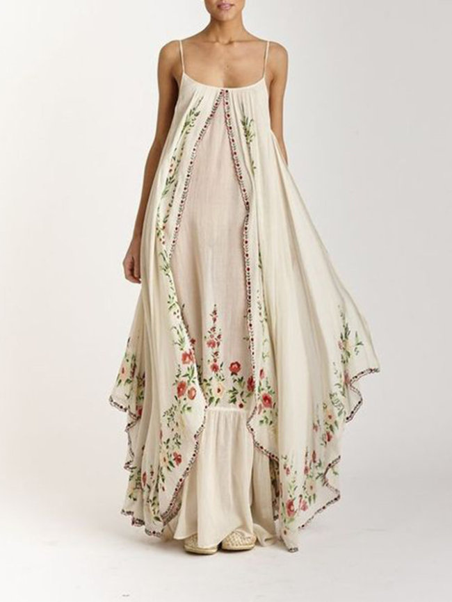 Suspended Bra Printed Large Hem Loose Long Dress