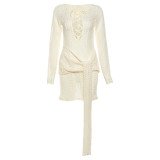 Sexy strappy hollow long-sleeved slim-fit hip dress