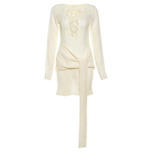 Sexy strappy hollow long-sleeved slim-fit hip dress