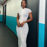 Sexy Sheer Long Cardigan Short Sleeve Button Slim Dress