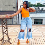 Cowboy High Waist Wide Leg Pants with holes