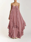 Suspended Bra Printed Large Hem Loose Long Dress