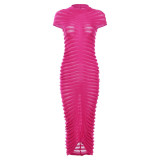 Short-Sleeved Round Neck Slim Fit Buttocks Elegant Design Sense Dress For Women