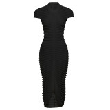 Short-Sleeved Round Neck Slim Fit Buttocks Elegant Design Sense Dress For Women