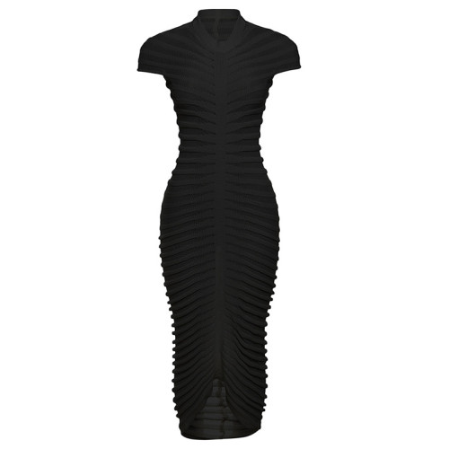 Short-Sleeved Round Neck Slim Fit Buttocks Elegant Design Sense Dress For Women