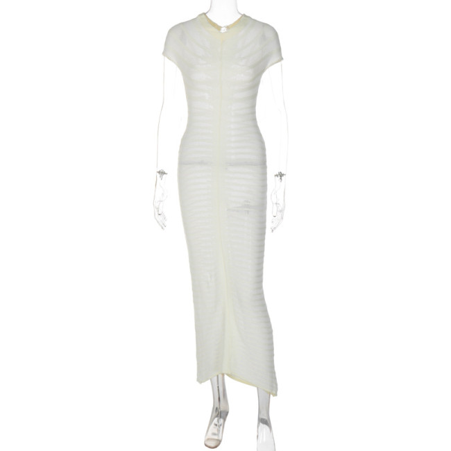 Sexy Sheer Long Cardigan Short Sleeve Button Slim Dress