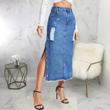Fashion bag hip stretch denim long skirt