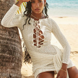 Sexy strappy hollow long-sleeved slim-fit hip dress