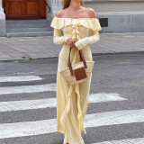 Fashion One Word Neck Temperament Slim Height Slit Legs Show Long Dress Women