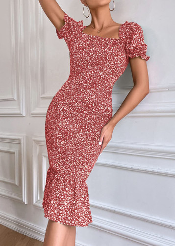 floral print wrap buttocks beach dress