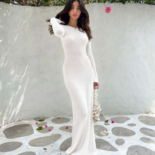 Lace Up Sexy Open Back Long Sleeve Slim Fit Dress