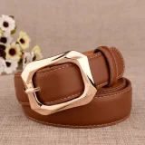 Women Men Belt 3.7 cm Cowhide Leather Buckle Belt Unisex Waistband Waist Strap