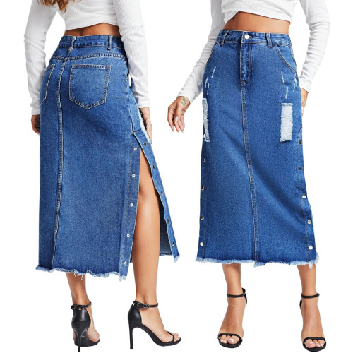 Fashion bag hip stretch denim long skirt