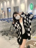 2021 Autumn Winter Warm Plaid Knitted Cardigan Sweater