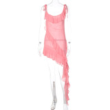 Chiffon Ruffled Edge Sexy Suspender Slim Fitting Dress