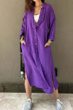 Elegant Casual Loose Long Sleeve Button Pocket Shirt Dress