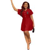 Printed Short Sleeve Shirt Dress